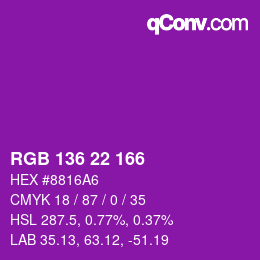 Color code: RGB 136 22 166 | qconv.com