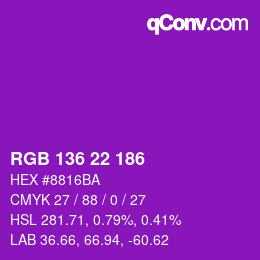 Color code: RGB 136 22 186 | qconv.com