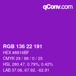 Color code: RGB 136 22 191 | qconv.com