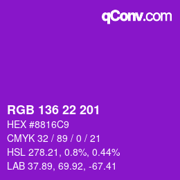 Color code: RGB 136 22 201 | qconv.com