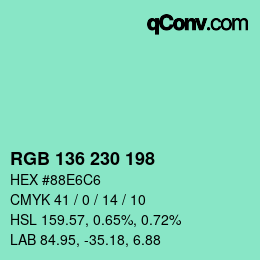 Color code: RGB 136 230 198 | qconv.com