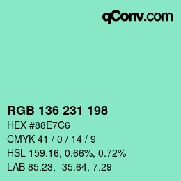 Color code: RGB 136 231 198 | qconv.com