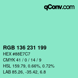 Color code: RGB 136 231 199 | qconv.com