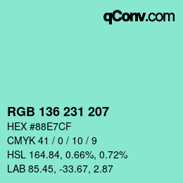 Color code: RGB 136 231 207 | qconv.com