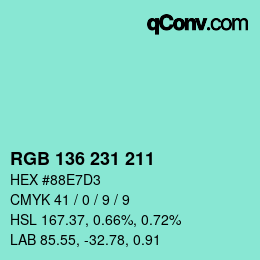 Color code: RGB 136 231 211 | qconv.com