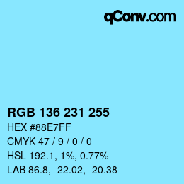 Color code: RGB 136 231 255 | qconv.com