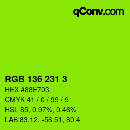 Color code: RGB 136 231 3 | qconv.com