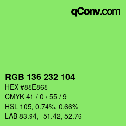 Color code: RGB 136 232 104 | qconv.com
