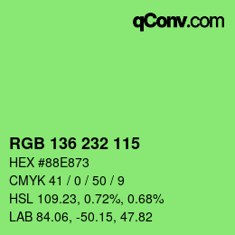Color code: RGB 136 232 115 | qconv.com