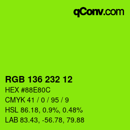 カラーコード: RGB 136 232 12 | qconv.com