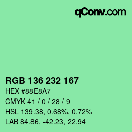 Color code: RGB 136 232 167 | qconv.com