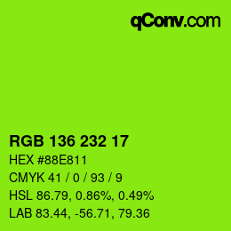 Color code: RGB 136 232 17 | qconv.com