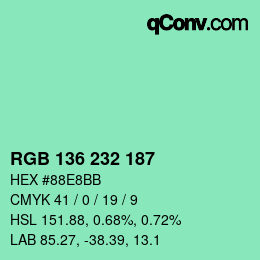 Farbcode: RGB 136 232 187 | qconv.com