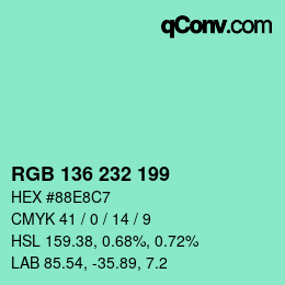 カラーコード: RGB 136 232 199 | qconv.com