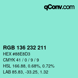 Color code: RGB 136 232 211 | qconv.com