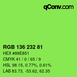 Color code: RGB 136 232 81 | qconv.com