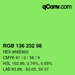 Color code: RGB 136 232 98 | qconv.com