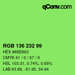 Color code: RGB 136 232 99 | qconv.com