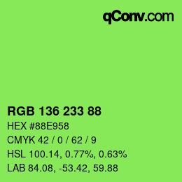 Color code: RGB 136 233 88 | qconv.com