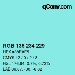Color code: RGB 136 234 229 | qconv.com