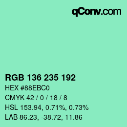 Color code: RGB 136 235 192 | qconv.com