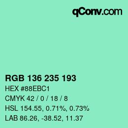 Color code: RGB 136 235 193 | qconv.com