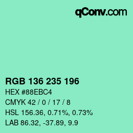Color code: RGB 136 235 196 | qconv.com