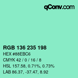 Color code: RGB 136 235 198 | qconv.com