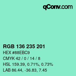 Color code: RGB 136 235 201 | qconv.com