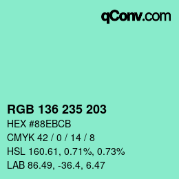 Color code: RGB 136 235 203 | qconv.com