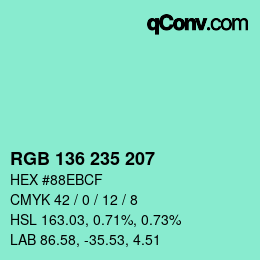 Color code: RGB 136 235 207 | qconv.com