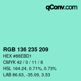 Color code: RGB 136 235 209 | qconv.com