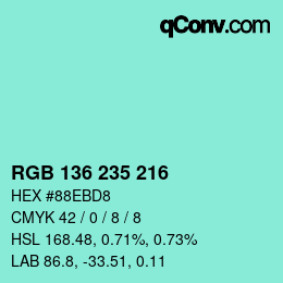 Color code: RGB 136 235 216 | qconv.com