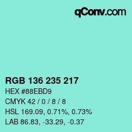Color code: RGB 136 235 217 | qconv.com