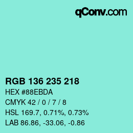 Color code: RGB 136 235 218 | qconv.com