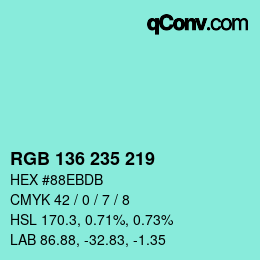 Color code: RGB 136 235 219 | qconv.com
