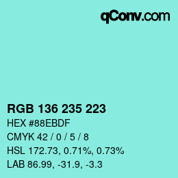 Color code: RGB 136 235 223 | qconv.com