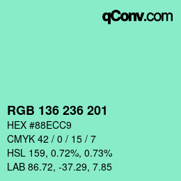 Color code: RGB 136 236 201 | qconv.com