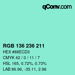 Color code: RGB 136 236 211 | qconv.com