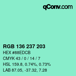 Color code: RGB 136 237 203 | qconv.com