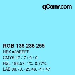 Color code: RGB 136 238 255 | qconv.com