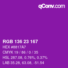 Color code: RGB 136 23 167 | qconv.com