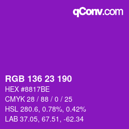 Color code: RGB 136 23 190 | qconv.com