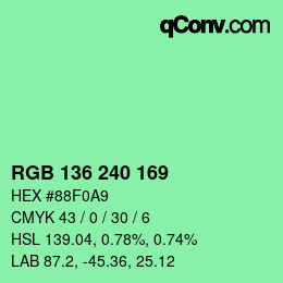 Color code: RGB 136 240 169 | qconv.com