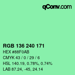 Color code: RGB 136 240 171 | qconv.com