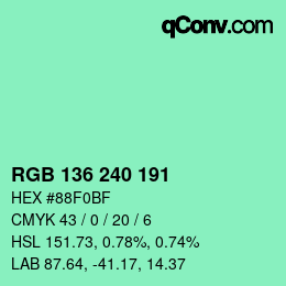 Color code: RGB 136 240 191 | qconv.com