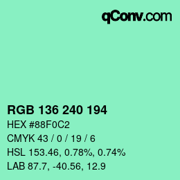 Color code: RGB 136 240 194 | qconv.com