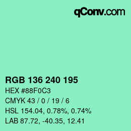 Color code: RGB 136 240 195 | qconv.com