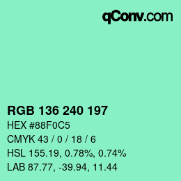 Color code: RGB 136 240 197 | qconv.com