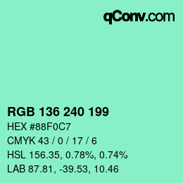 Color code: RGB 136 240 199 | qconv.com